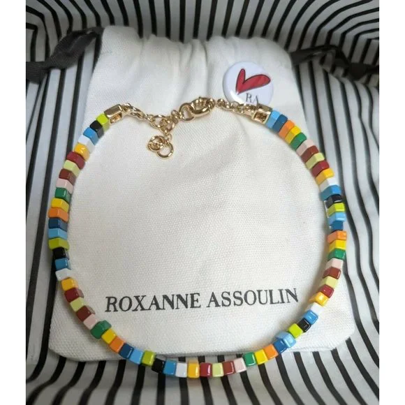 Roxanne Assoulin Necklace Choker Rainbow Brite Bit x Bit Enamel Multicolor NEW! - Picture 2 of 6